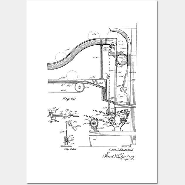 Automatic Bowling Mechanism Vintage Patent Hand Drawing Wall Art by TheYoungDesigns